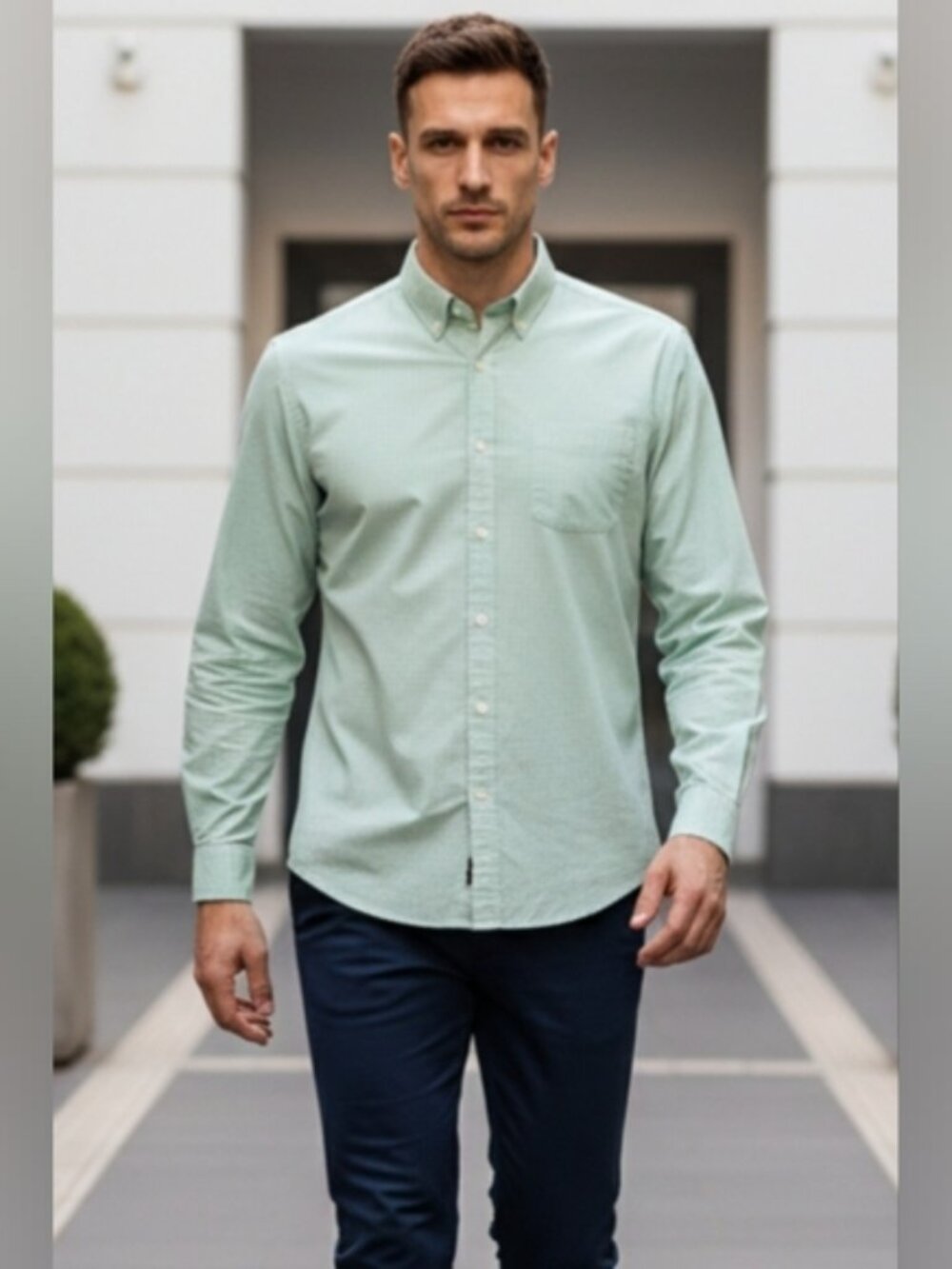 Peter Millar SZ M Mint Green Gingham Long Sleeve Button Down Preppy Oxford Shirt